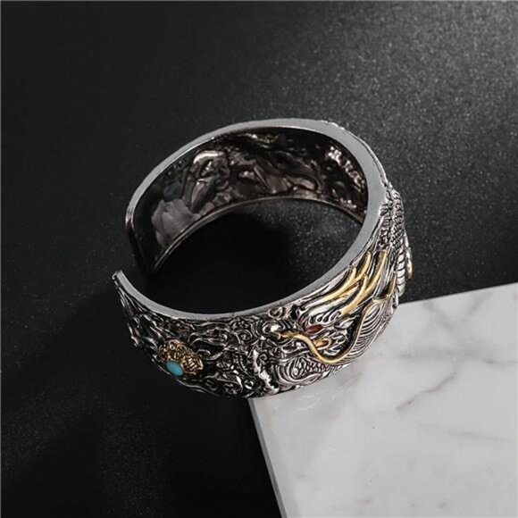 Amazon.com: Wellme Handmade 925 Sterling Silver Vintage  Classic Exquisite Vintage Carved Dragon Men\'s Bracelet